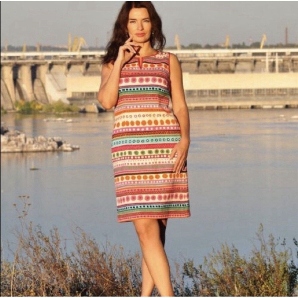 TALBOTS New Sleeveless Dress Pink Multicolor Aztec Floral Geometric Size 16